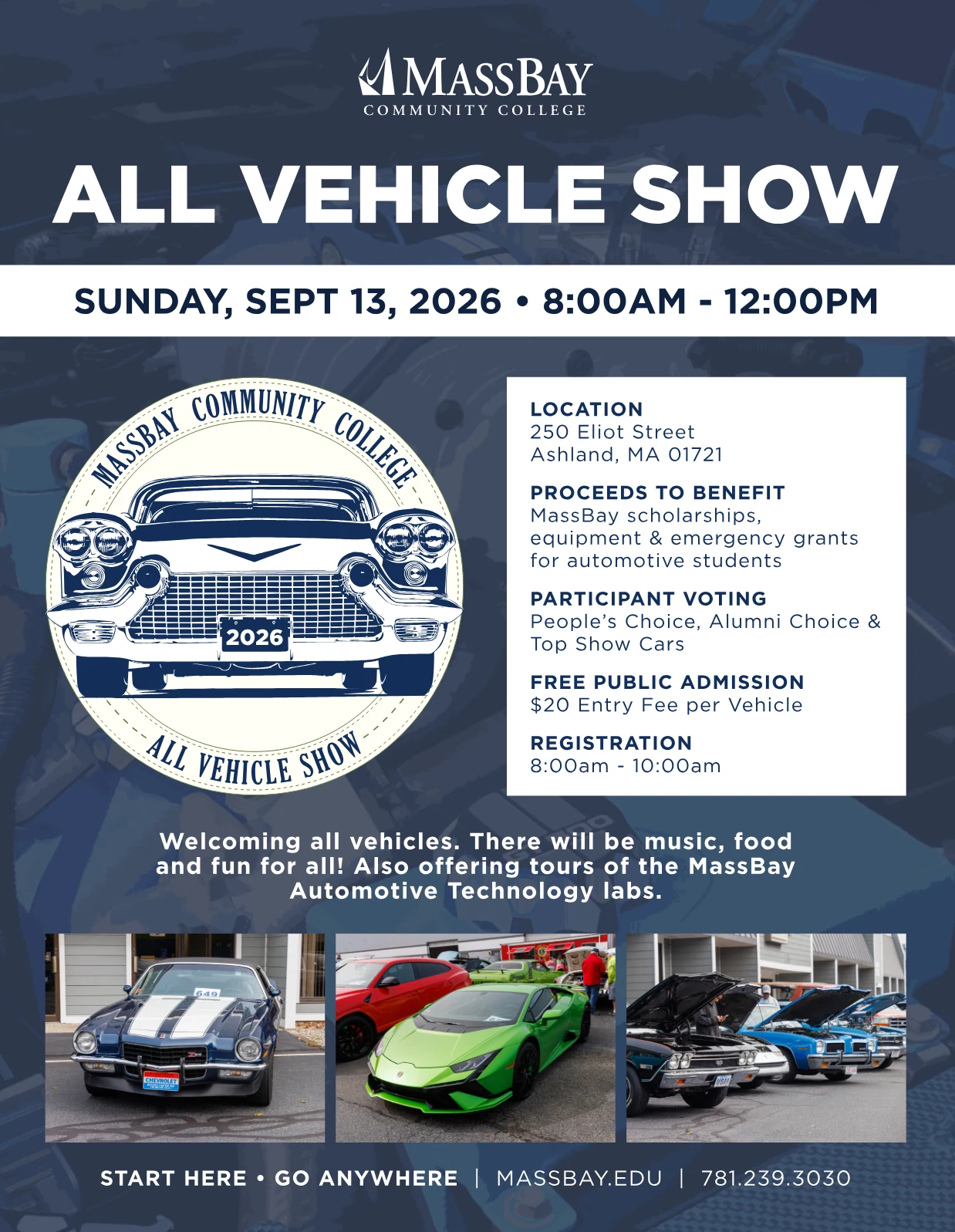 MassBay Community College All Vehicle Show flyer
