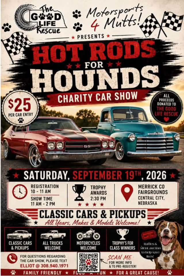 Hot Rods for Hounds Charity Car Show flyer